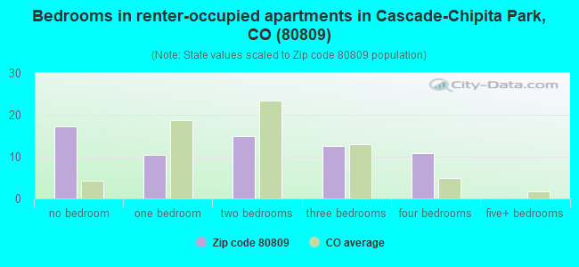 Bedrooms in renter-occupied apartments in Cascade-Chipita Park, CO (80809) 