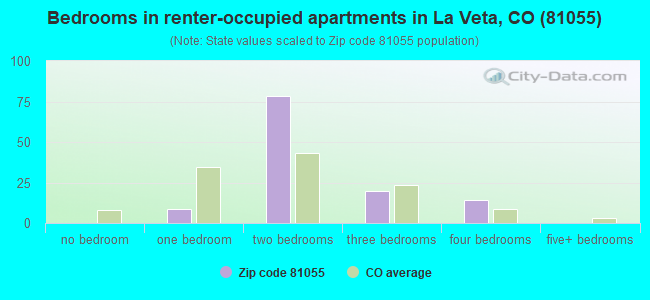 Bedrooms in renter-occupied apartments in La Veta, CO (81055) 