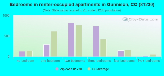 Bedrooms in renter-occupied apartments in Gunnison, CO (81230) 