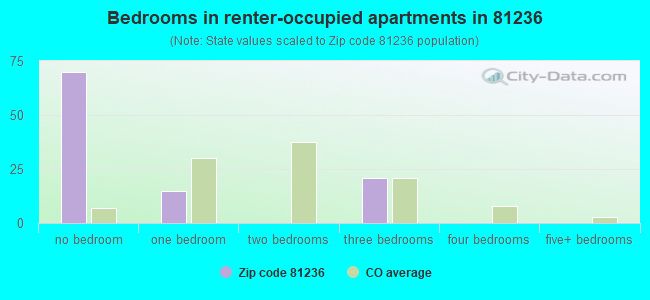 Bedrooms in renter-occupied apartments in 81236 