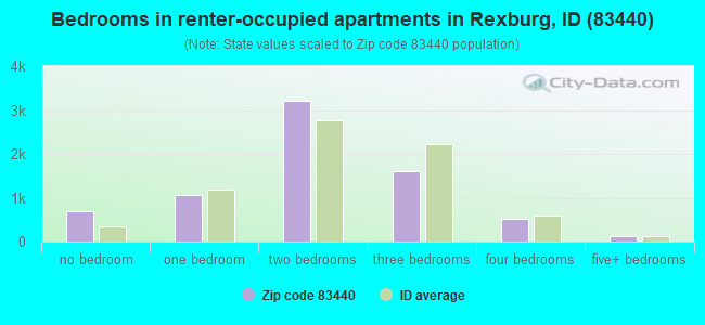 Bedrooms in renter-occupied apartments in Rexburg, ID (83440) 