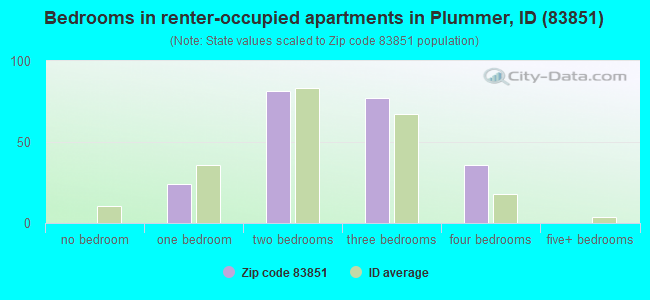 Bedrooms in renter-occupied apartments in Plummer, ID (83851) 