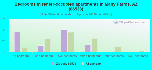 Bedrooms in renter-occupied apartments in Many Farms, AZ (86538) 