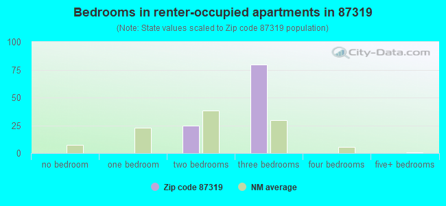 Bedrooms in renter-occupied apartments in 87319 
