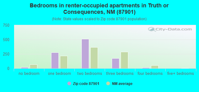 Bedrooms in renter-occupied apartments in Truth or Consequences, NM (87901) 
