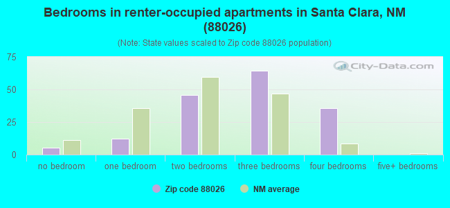 Bedrooms in renter-occupied apartments in Santa Clara, NM (88026) 