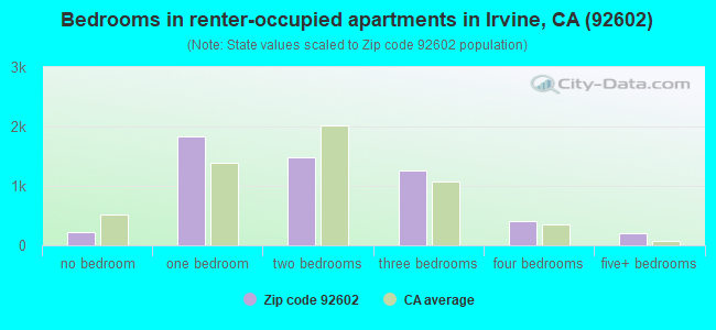 Bedrooms in renter-occupied apartments in Irvine, CA (92602) 