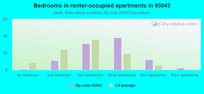 Bedrooms in renter-occupied apartments in 95043 