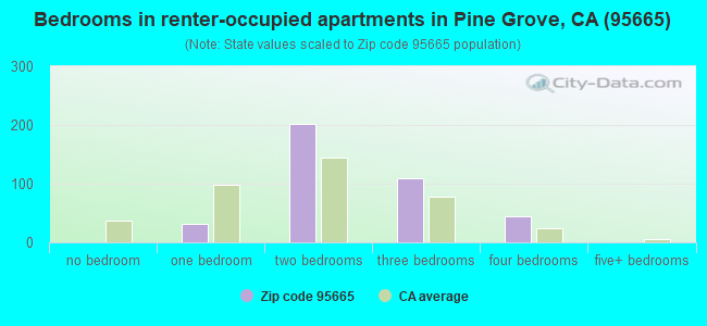 Bedrooms in renter-occupied apartments in Pine Grove, CA (95665) 