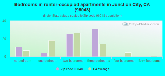 Bedrooms in renter-occupied apartments in Junction City, CA (96048) 