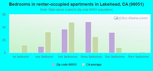 Bedrooms in renter-occupied apartments in Lakehead, CA (96051) 