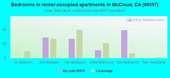 Bedrooms in renter-occupied apartments in McCloud, CA (96057) 