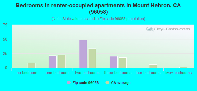 Bedrooms in renter-occupied apartments in Mount Hebron, CA (96058) 
