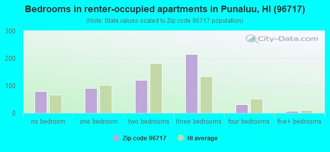 Bedrooms in renter-occupied apartments in Punaluu, HI (96717) 