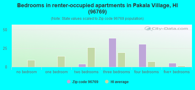 Bedrooms in renter-occupied apartments in Pakala Village, HI (96769) 