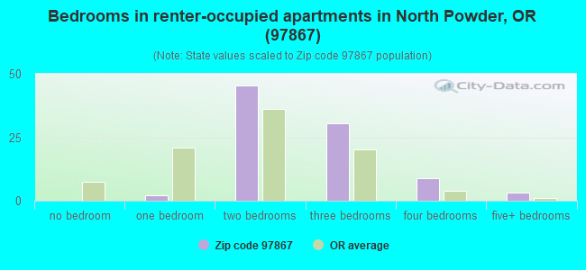 Bedrooms in renter-occupied apartments in North Powder, OR (97867) 