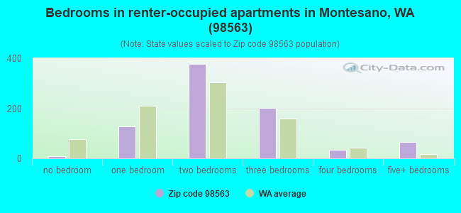 Bedrooms in renter-occupied apartments in Montesano, WA (98563) 