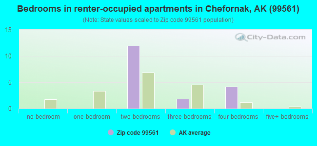 Bedrooms in renter-occupied apartments in Chefornak, AK (99561) 