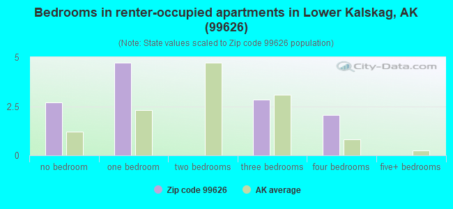 Bedrooms in renter-occupied apartments in Lower Kalskag, AK (99626) 