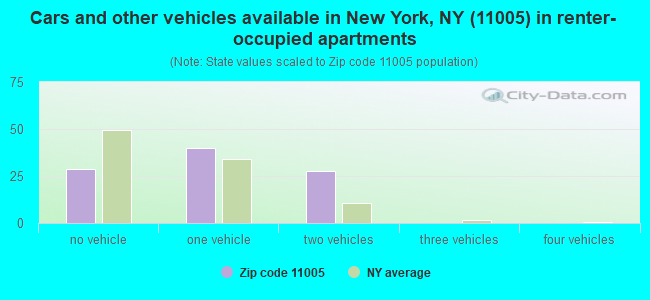 Cars and other vehicles available in New York, NY (11005) in renter-occupied apartments