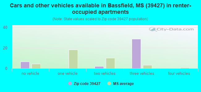 Cars and other vehicles available in Bassfield, MS (39427) in renter-occupied apartments