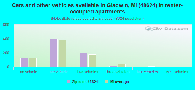 Cars and other vehicles available in Gladwin, MI (48624) in renter-occupied apartments