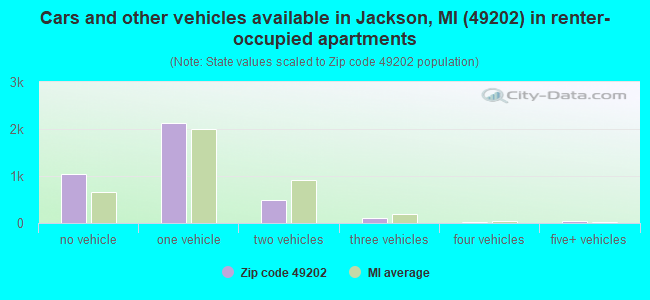 Cars and other vehicles available in Jackson, MI (49202) in renter-occupied apartments