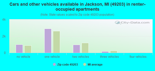 Cars and other vehicles available in Jackson, MI (49203) in renter-occupied apartments