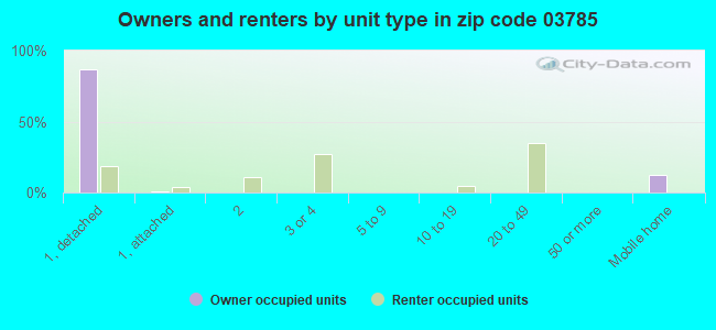 Owners and renters by unit type in zip code 03785