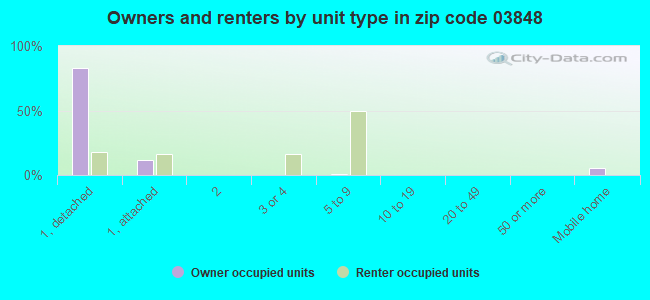 Owners and renters by unit type in zip code 03848