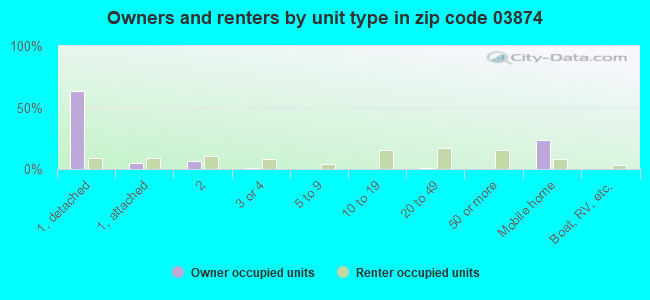Owners and renters by unit type in zip code 03874