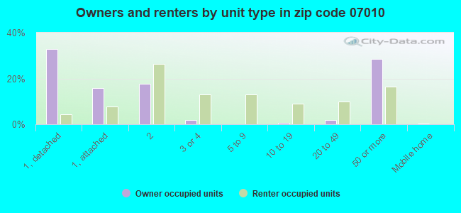 Owners and renters by unit type in zip code 07010