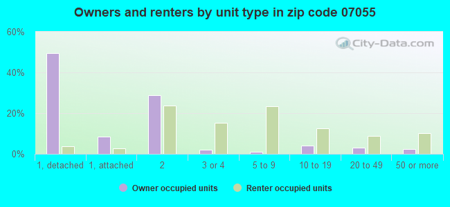 Owners and renters by unit type in zip code 07055