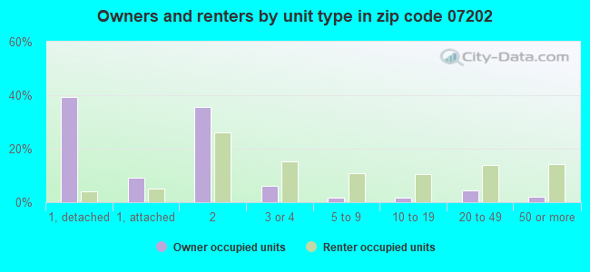 Owners and renters by unit type in zip code 07202