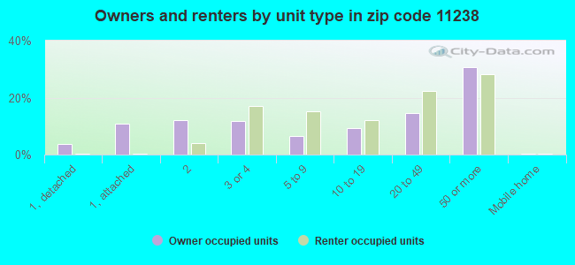 Owners and renters by unit type in zip code 11238
