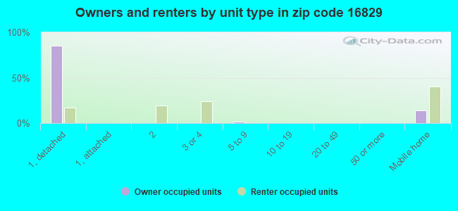 Owners and renters by unit type in zip code 16829