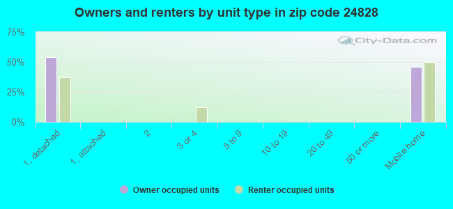 Owners and renters by unit type in zip code 24828