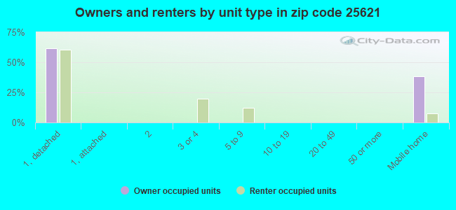 Owners and renters by unit type in zip code 25621