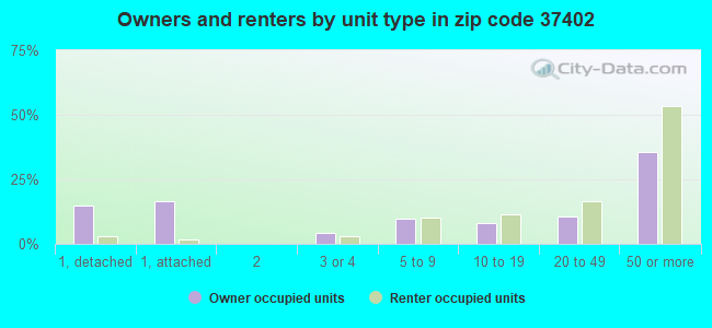 Owners and renters by unit type in zip code 37402