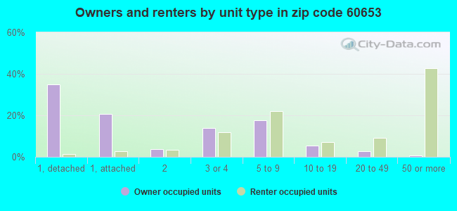 Owners and renters by unit type in zip code 60653