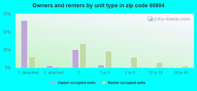 Owners and renters by unit type in zip code 60804