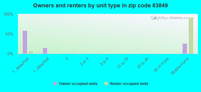 Owners and renters by unit type in zip code 63849