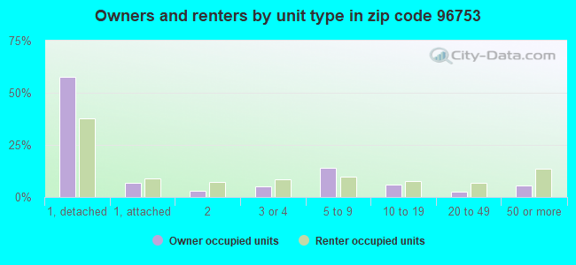 Owners and renters by unit type in zip code 96753