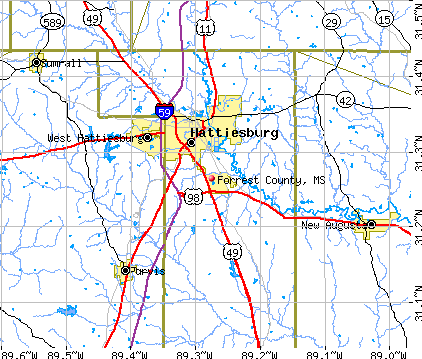 Forrest County, MS map