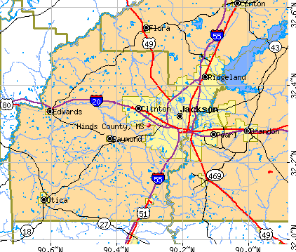 Hinds County, MS map