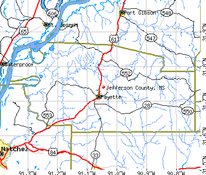 Jefferson County, MS map