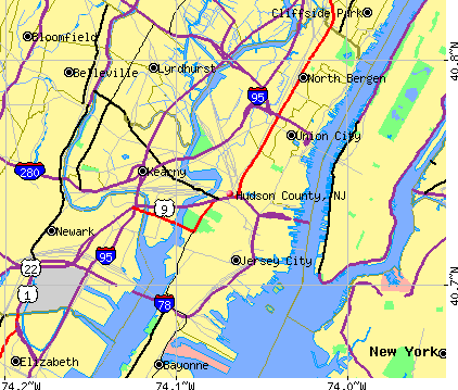 Map Of New Jersey Counties. Hudson County, NJ map