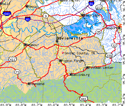 Sevier County, TN map