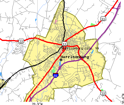 Harrisonburg city, VA map