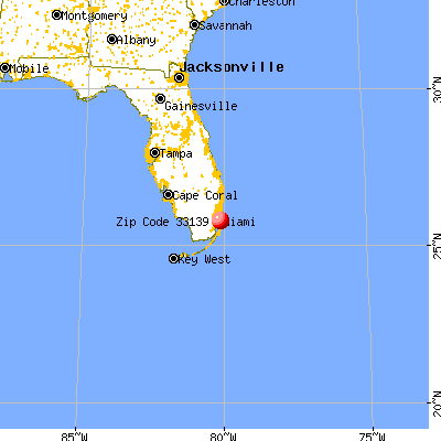 Miami Beach, FL (33139) map from a distance